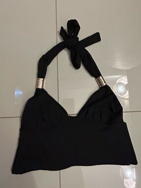 Edikted Aiva Black Halter Top Backless Plunge Neck Size S